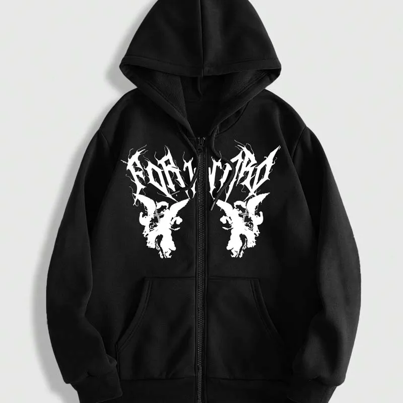 Mens Fashion Zip Up Hoodies - Retro Angel Print Zipper Hoodie Fall