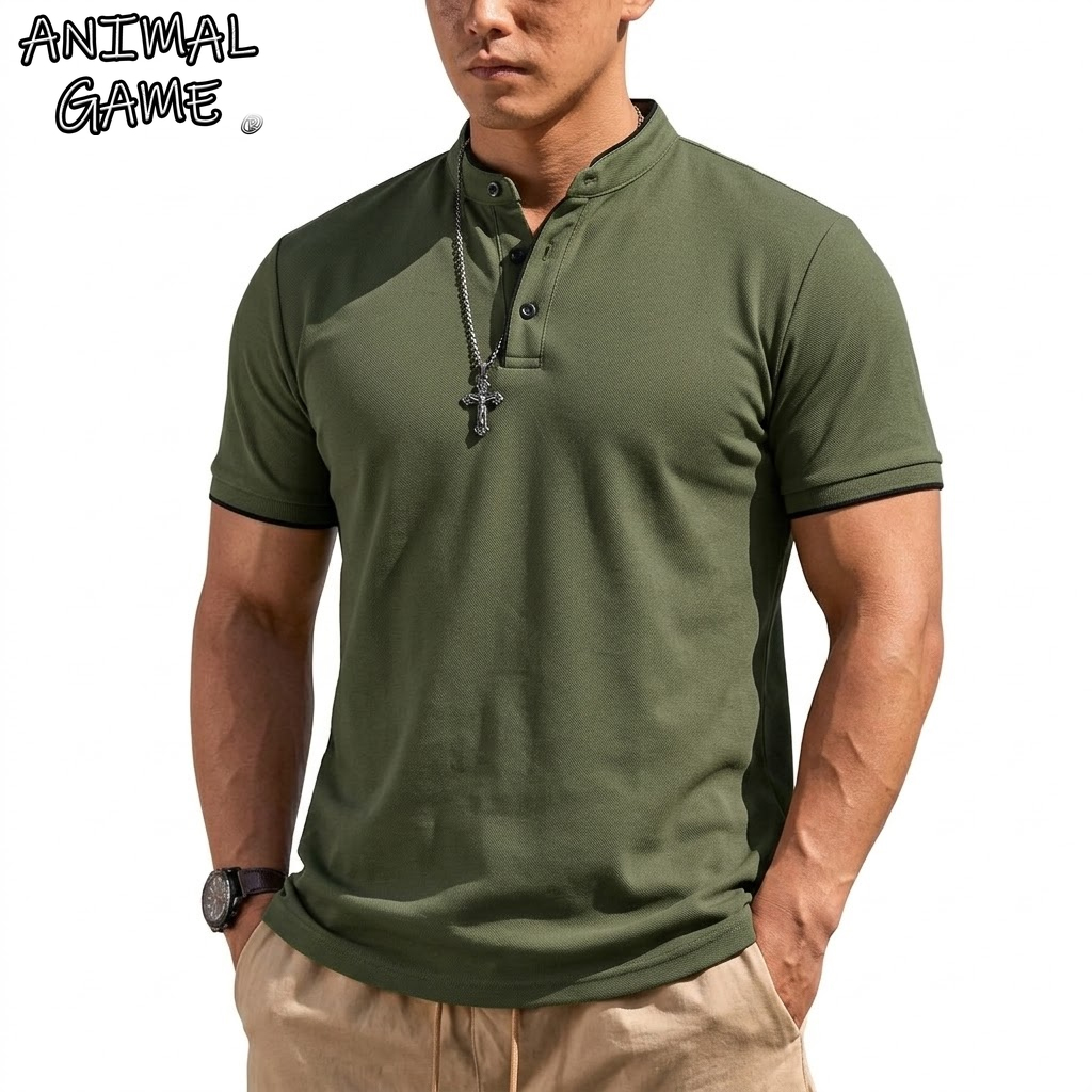 Mens Fashion Modern - Summer Short Sleeve Henley Shirt Men