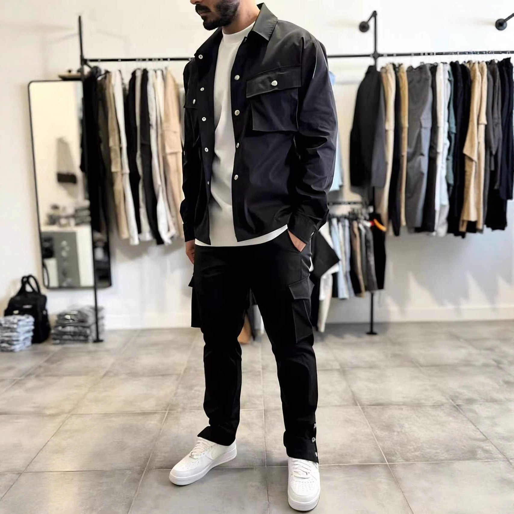 Jacket Mens Fashion - Fashion Men's Casual Tooling Multi-Pocket Long