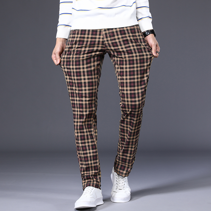 Mens Fashion Young - 6 colors classic plaid casual pants