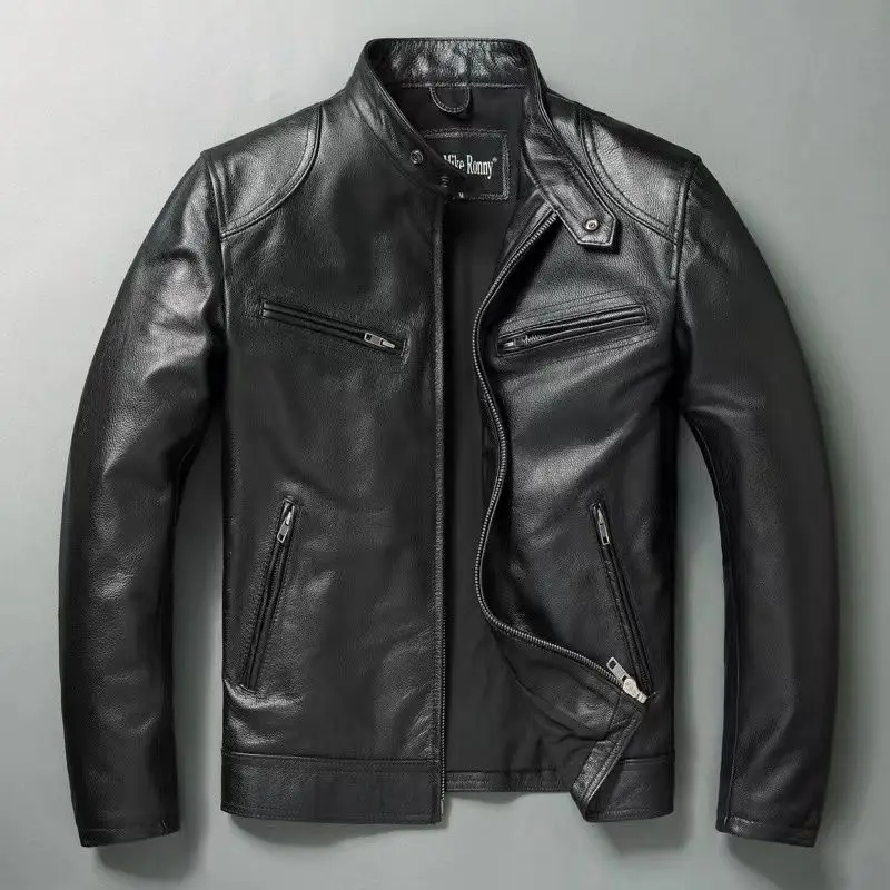 Men'S Fashion Leather Jacket - Genuine Leather Jacket Men 100%Cowhide Slim