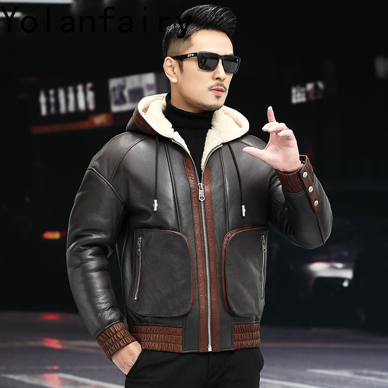 YOLANFAIRY Natural Wool Fur Co - Men'S Fashion Leather Jacket recension och pris