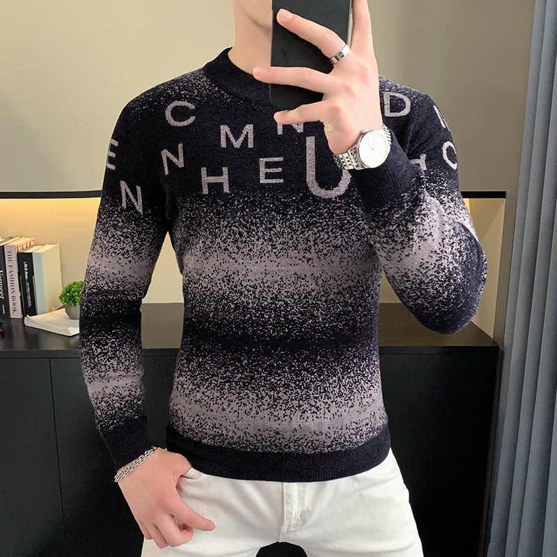 Korean Letter Jacquard Velvet  - Turtleneck Sweater Men recension och pris