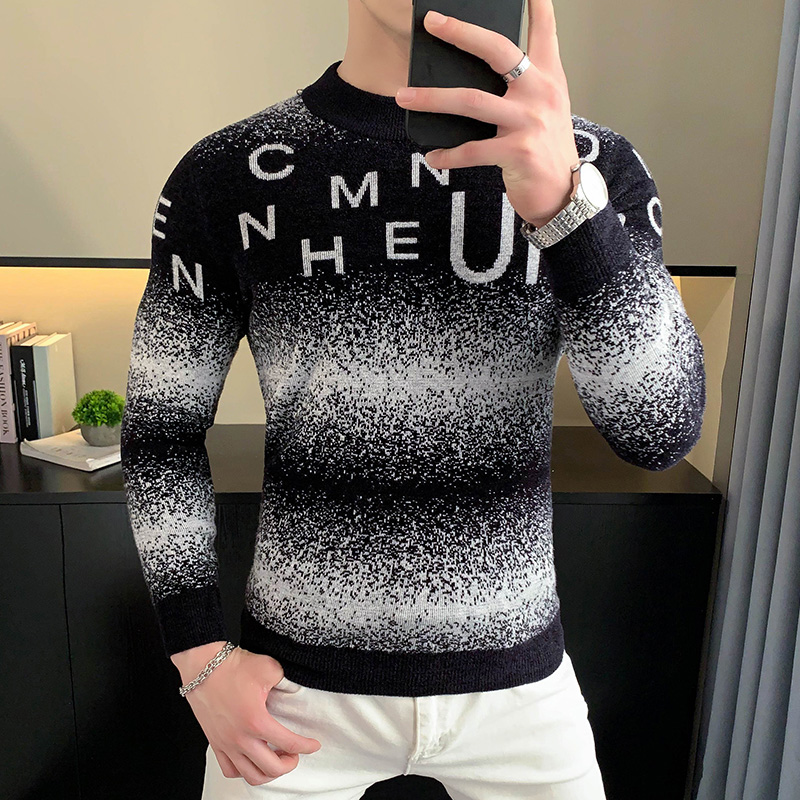 Korean Letter Jacquard Velvet  - Turtleneck Sweater Men recension och pris