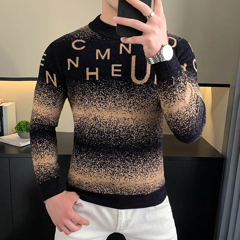 Korean Letter Jacquard Velvet  - Turtleneck Sweater Men recension och pris