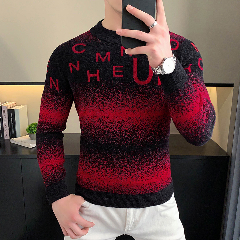 Korean Letter Jacquard Velvet  - Turtleneck Sweater Men recension och pris