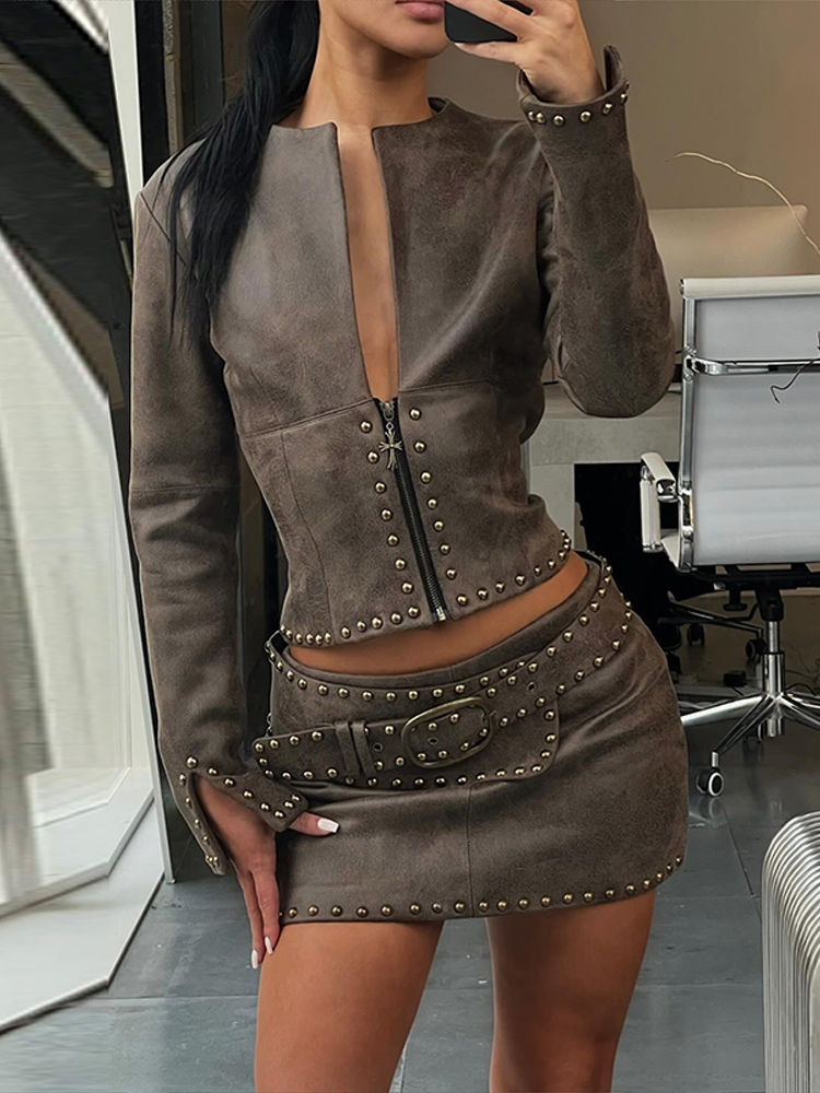 Y2k Leather Skirt Set Women Ri - Men'S Fashion Outfits 2026 recension och pris