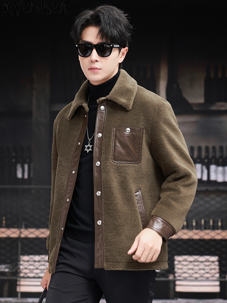 AYUNSUE 100% Wool Coat for Men - Men'S Fashion Leather Jacket recension och pris